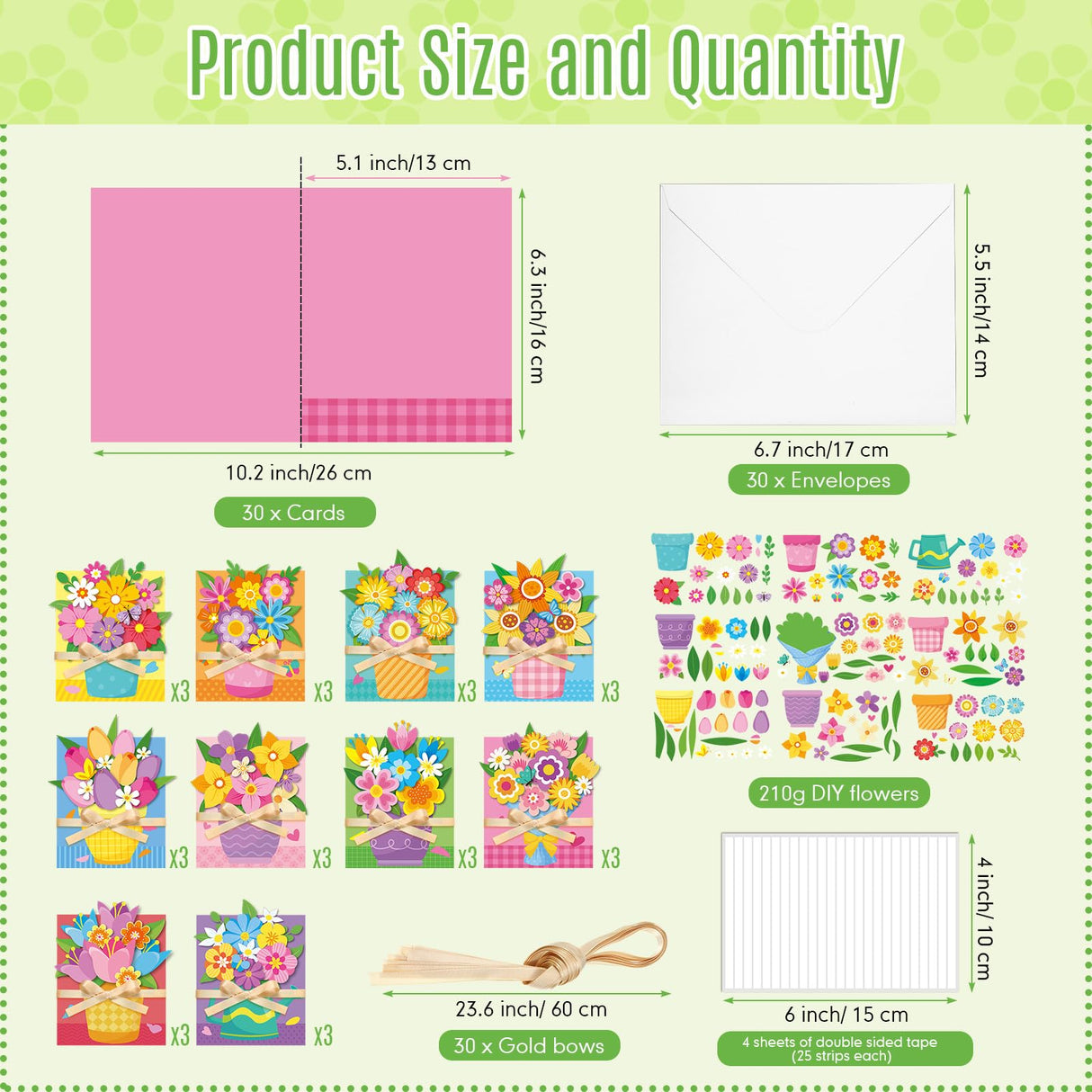 Fullhawl 30 Sets Mothers Day Card DIY Mom Cards Making Kit Happy Mother's Day Flower DIY Greeting Card with Envelopes Ribbon Floral Handmade Craft to Mom for Home School Classroom Activities Supplies Fullhawl