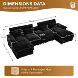 HYJT-H&K 124" U Shaped Cloud Couch Sectional, Comfy Fluffy Plush Corduroy Black Sectional Couches for Living Room, Modern Modular Corduroy Couch Sectionals with Central Console & Double Chaise Lounge HYJT-H&K