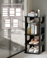 Shoe Organizer Rack for Small Spaces 5 Tier Plastic Vertical Narrow Shelves for Closet Black Shoe Holder, Stand for Entryway Storage Boots Organizer Stackable Cabinet HAIXIN