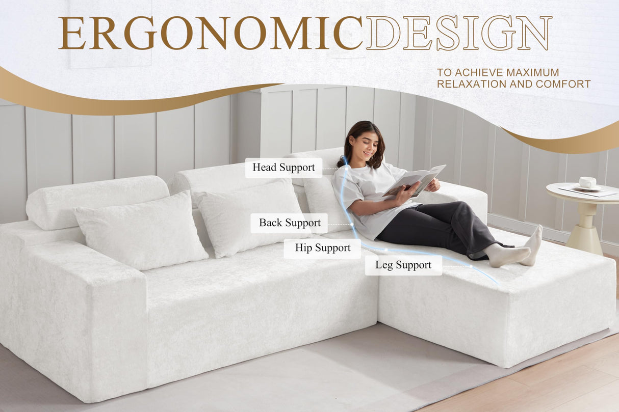 HABUTWAY 105" L-Shape Modular Sectional Sofa Couch for Living Room,No Assembly Required,Modular Comfy Sofa with Deep Seat for Living Room Bedroom,Luxury Distressed Velvet(Right,Beige) HABUTWAY