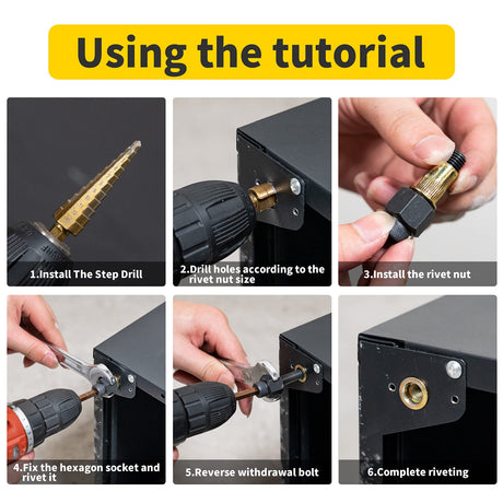 HIFESON Rivet Nut Tool,Hand Nuts Riveter,Rivnut Tool with Metric and SAE,Rivet Nut Tool Rivet Nut Kit with a Step Drill Bit & 100 Rivet Nuts Assortment Kit HIFESON