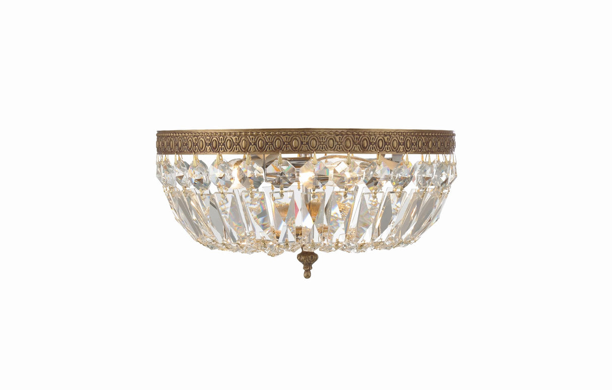 Crystorama 3 Light Clear Italian Crystal Olde Brass Flush Mount Crystorama