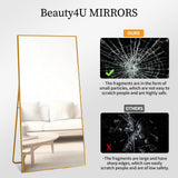 Beauty4U 65" x 24" Full Length Mirror with Stand, Gold Wall Mounting Full Body Mirror, Metal Frame Full-Length Tempered Mirror for Living Room, Bedroom Beauty4U