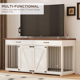 Furniture Style Dog Crate - Indoor Wooden Dog Kennel Furniture with 2 Drawers & Room Divider - 72" L x 23.6" W x 34" H - White MOWPEX