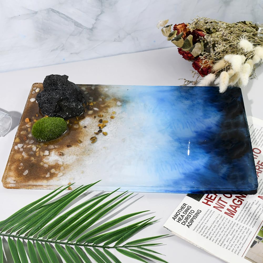 RESINWORLD 14" x 9" x 0.5" XL Large Rectangle Mold, Sturdiness Deep Serving Tray Mold with Gold Handles, Wedding Flower Mold for Resin ResinWorld