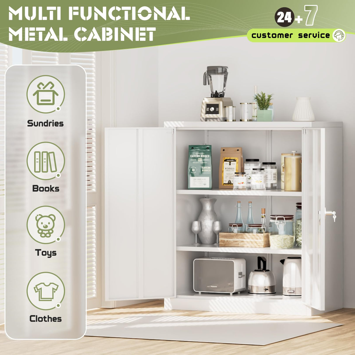 Oakmont Metal Storage Cabinet for Tool Organization, 36" Lockable Garage Storage Cabinets with 2 Doors and 4 Adjustable Shelves, Locking File Cabinet for Office, Home, School (36”-White) Oakcloud