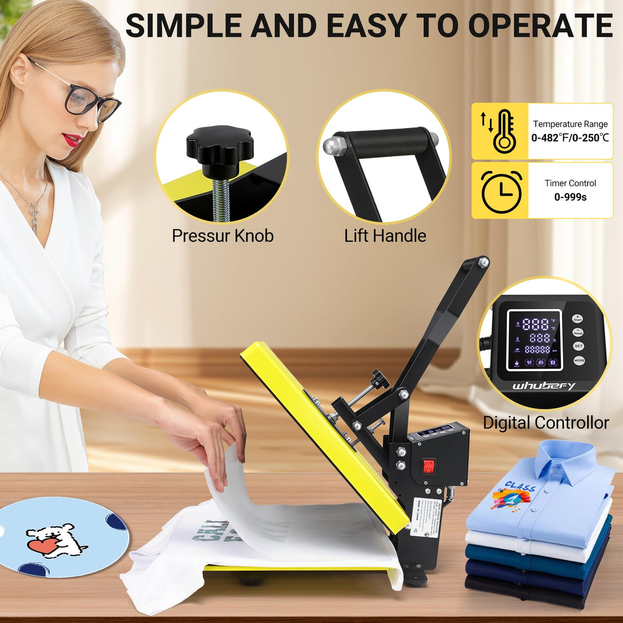 AKEYDIY Heat Press, 15x15 Slide Out Heat Press Machine for T Shirts, Digital Clamshell Heat Transfer Machine for Sublimation, Industrial Shirt Printer for Canvas, Pillows, Coasters, Puzzles (Yellow) AKEYDIY