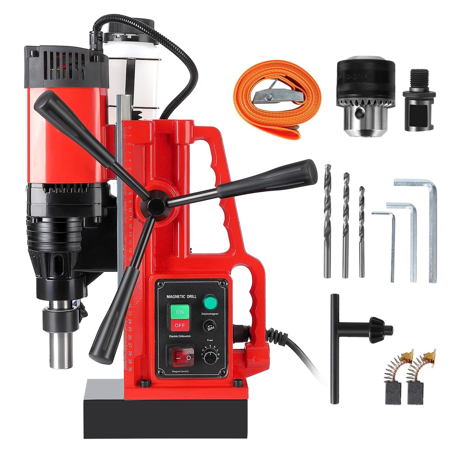 GARVEE Magnetic Drill Press, 1550W 500RPM Portable Mag Drill Press, 10-Speed Core Drilling Machine for Metal Working,3Pcs Drill Bits，Red - WoodArtSupply