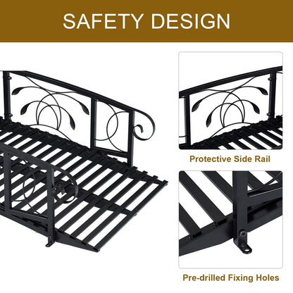 Kinfant Outdoor Metal Garden Bridge - 8 Ft Decorative Iron Landscape Bridge with 2 Safety Siderails, for Pond, Creek, Stream - WoodArtSupply