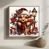 Christmas Cow Light Poinsettia Paint by Numbers for Adults, DIY Winter Paint by Numbers Kits for Adults Beginners Without Frame, Acrylic Paint on Canvas Painting Kits for Home Decor 16x16 Inch AWLNKMC