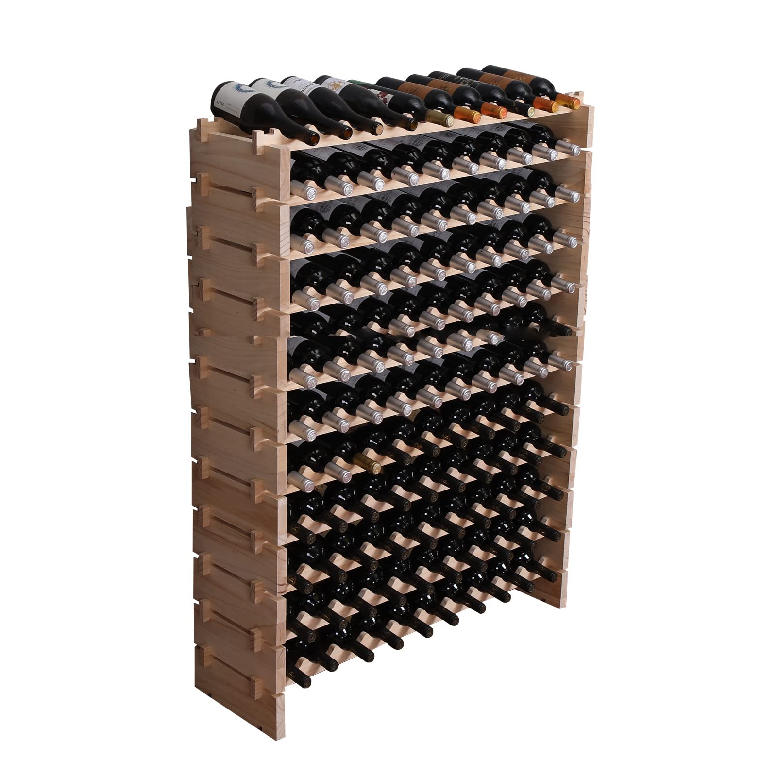 fdjamy Wine Rack Cabinet Freestanding for Floor Wooden Stackable Storage Modular countertop Wood Wine Holder (120bottle) - WoodArtSupply