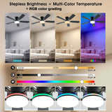 Ayaoty Ceiling Fans with Lights, 48 inch Low Profile Ceiling Fan with Light and Remote Control, Flush Mount RGB Dimmable Light, Noiseless, Black Ceiling Fan for Bedroom Indoor/Outdoor Use Ayaoty