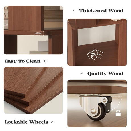 4 Tier Solid Wood Rotating Bookshelf Tower on Wheels, 360° Upgrade Spinning Book Shelf, Revolving Bookcase Organizer, Swivel Bookshelves for Small Spaces, Corner, Bedroom, Kids Room, Office (Walnut) Easyego