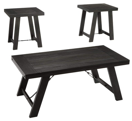 Signature Design by Ashley Noorbrook Farmhouse 3-Piece Table Set, Includes Coffee Table and 2 End Tables, Black Signature Design by Ashley