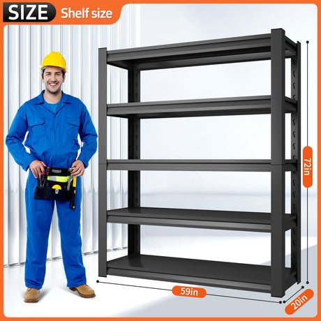 59" W Garage Shelving Unit, Garage Storage Shelves 3000LBS Heavy Duty Shelving, Adjustable 5 Tier Metal Shelving Utility Shelf, Storage Rack for Industrial, Warehouse, Basement (19.6" D*59" W*72" H) IYANEN