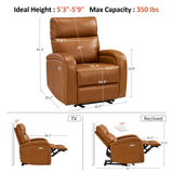 MCombo Zero Wall Recliner Chair, Power Wall Hugger Recliner with USB & Type-C Dual Charge Ports, for Small Space, Living Room, RV PR644 (Cognac Brown) MCombo