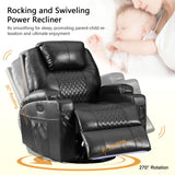 IBTKIG Power Swivel Rocker Recliner Chair with Massage and Heat/LED Lights/USB and Type-C Ports/Infinite Position/Cup Holder, Electric Glider Reclining Sofa for Nursery Living Room (2, Black) IBTKIG