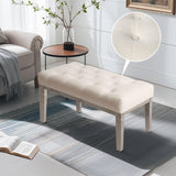 CangLong 27.5 inch Wide Rectangle Ottoman Bench, Tufted Fabric Footrest with Wood Leg for Living Room, Bedroom & Entry, Beige CangLong