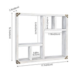 MITREL 17.7x15.7-Inch Shadow Box Display Shelf，6-Slot Rustic Floating Shelves，Larger Wood Trinket Shelf Freestanding Farmhouse Curio Shelf(6C-Rustic White) MITREL
