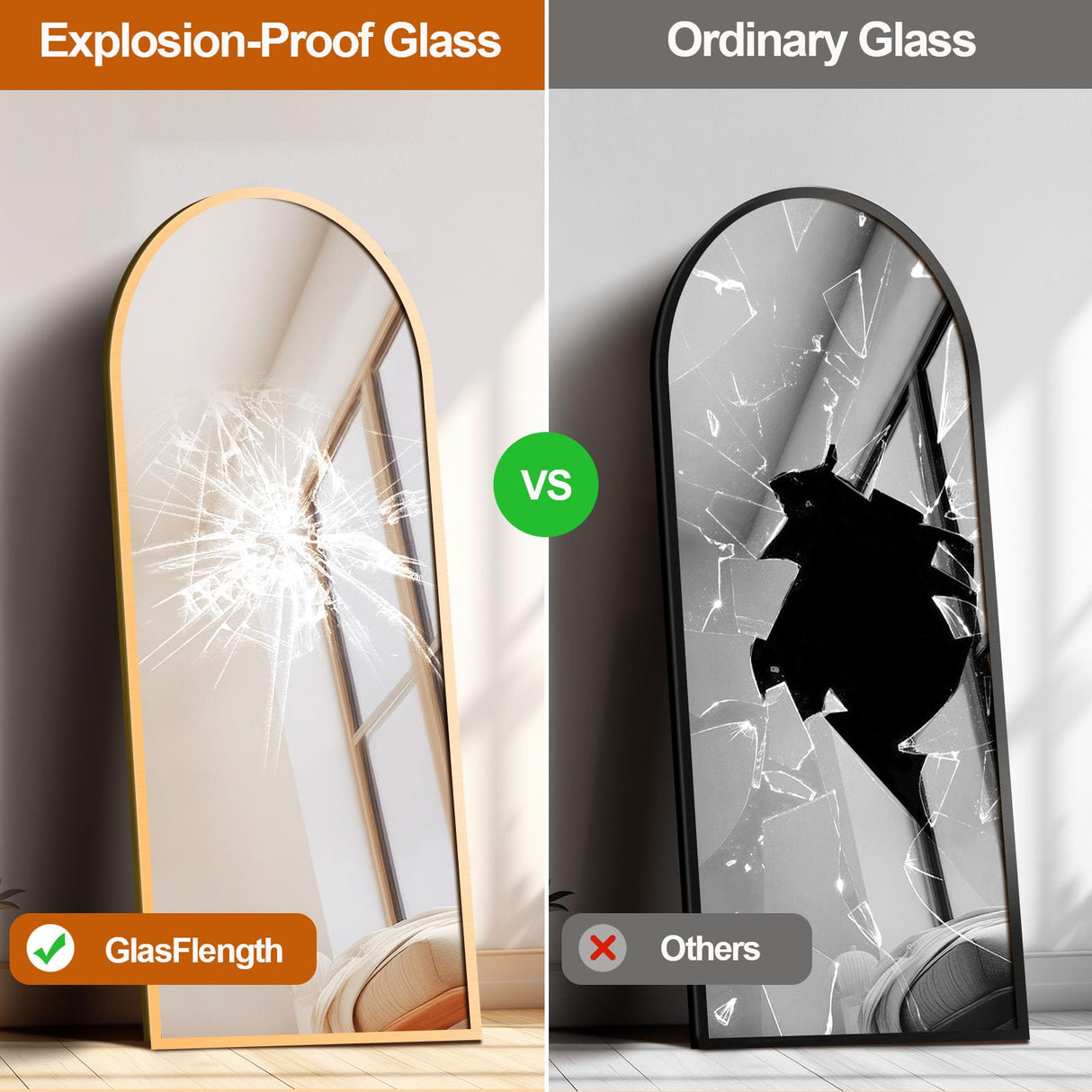 GlasFlength 58"x18" Arched Full Length Mirror, Elegant Full Body Mirror with Stand for Bedroom & Cloakroom, Gold GlasFlength