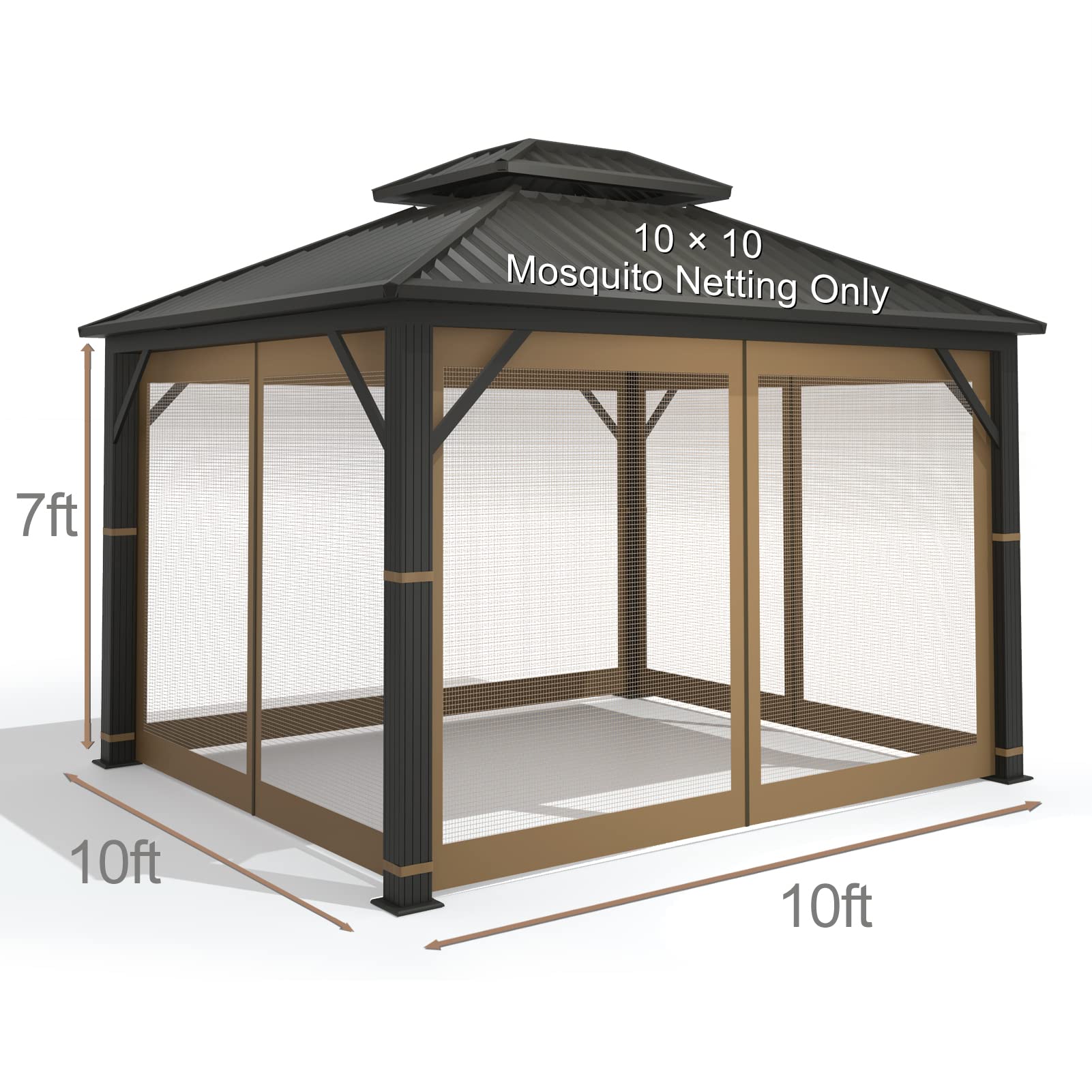 Gazebo Universal Replacement Mosquito Netting – Hugline 10' x 10' Outdoor Mesh Netting Screen 4-Panel Sidewall Curtain with Zipper (Khaki) - WoodArtSupply