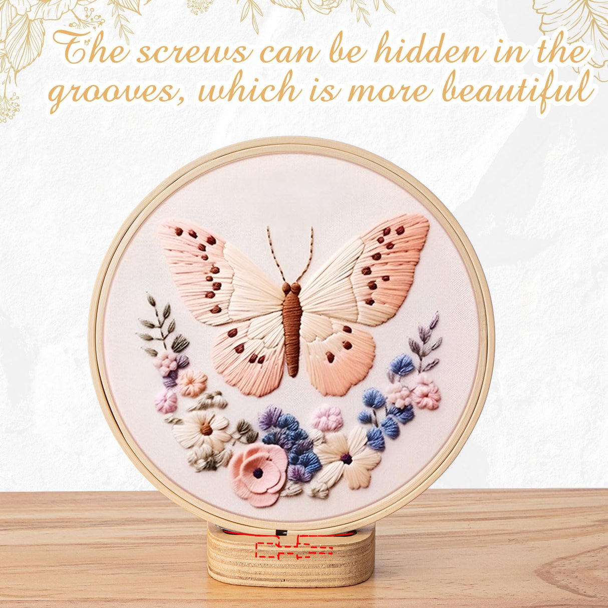 Juexica 5 Pcs Embroidery Hoop Display 3 x 2.76 Inches Embroidery Hoop Holder Wooden Base Hidden Screw Design DIY for Cross Stitch Accessories Decor Juexica