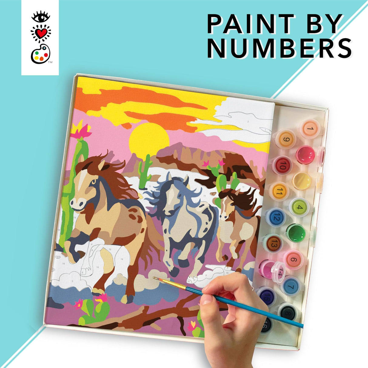 Bright Stripes Paint by Numbers Kit for Kids: Easy to Follow Paint by Numbers Canvas with Frame Kids Paint Kit (Wild Horses) Bright Stripes