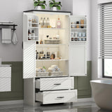 Loomie 71" Tall Farmhouse Kitchen Pantry with Sensor Light & Adjustable Shelves, Large Storage Cabinet with 2 Drawers & Adjustable Shelves, Rustic Wood Cupboard for Dining Room,Bathroom, Living Room Loomie