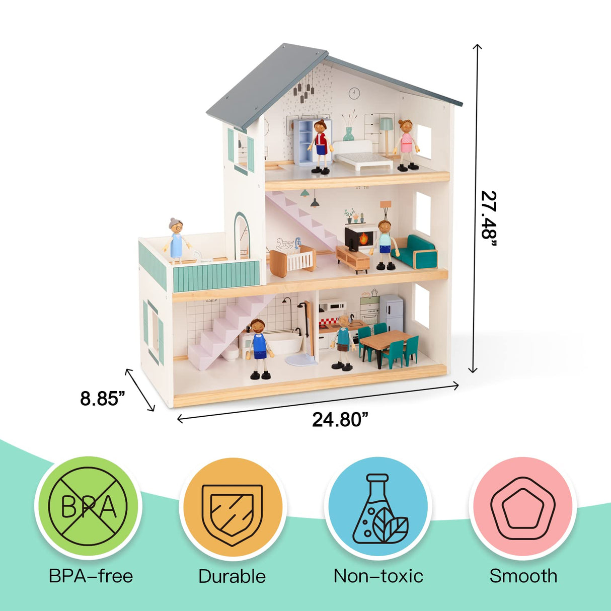 TOOKYLAND Wooden Dollhouse for Kids Doll House with Simulated Luxury Furniture Set Preschool Dollhouse Playset for Girls Toddlers Gifts TOOKYLAND