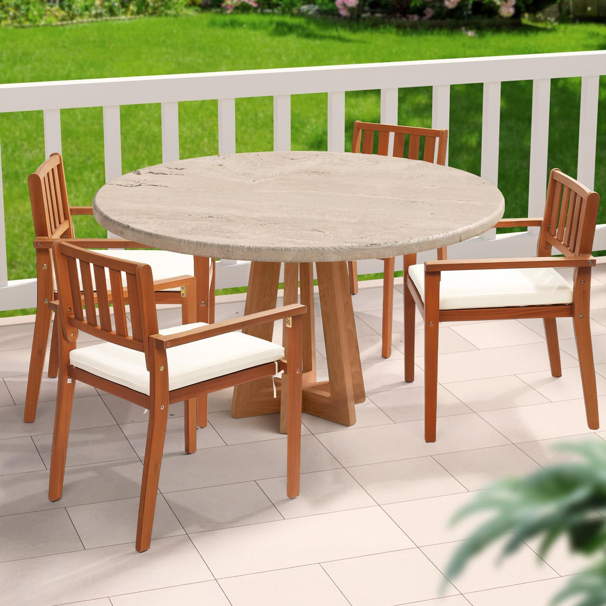 VINGLI Stackable Wooden Patio Dining Chairs – Set of 4, Durable Acacia Wood Outdoor Dining Chairs with Cushions and Comfortable Armrests – Perfect for Porch, Garden, Balcony, Pool, and Indoor VINGLI