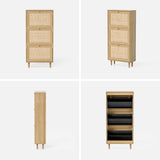 EYYTHUNG Rattan Shoe Cabinet Narrow Shoe Storage Cabinet with 3 Flip Drawers Hidden Freestanding Shoe Rack Organizer with Wood Legs for Entryway Slim, Hallway, Natural Oak EYYTHUNG