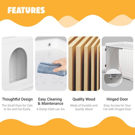ZENY Cat Litter Box Enclosure, Cat Litter Box Furniture Hidden, Wooden Cat Litter Cabinet with Divider, Modern Cat Washroom Storage Bench，Fit Most of Litter Box, White ZENY