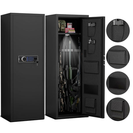 5-8 DIY assemble Gun Safe for Rifles Shotguns Pistols | Large Capacity Heavy Duty Steel Security Cabinet | Electronic Digital Lock with Quick Access | with Pistol Pouches, Adjustable Gun Stocks Gareinwuds