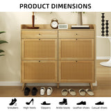Rattan Shoe Storage Cabinet, Narrow Shoe Organizer with 4 Flip Drawers, 2 Drawers, Farmhouse Entryway Shoe Cabinet, Wooden Shoe Cabinet for Entrance, Hallway CuisinSmart