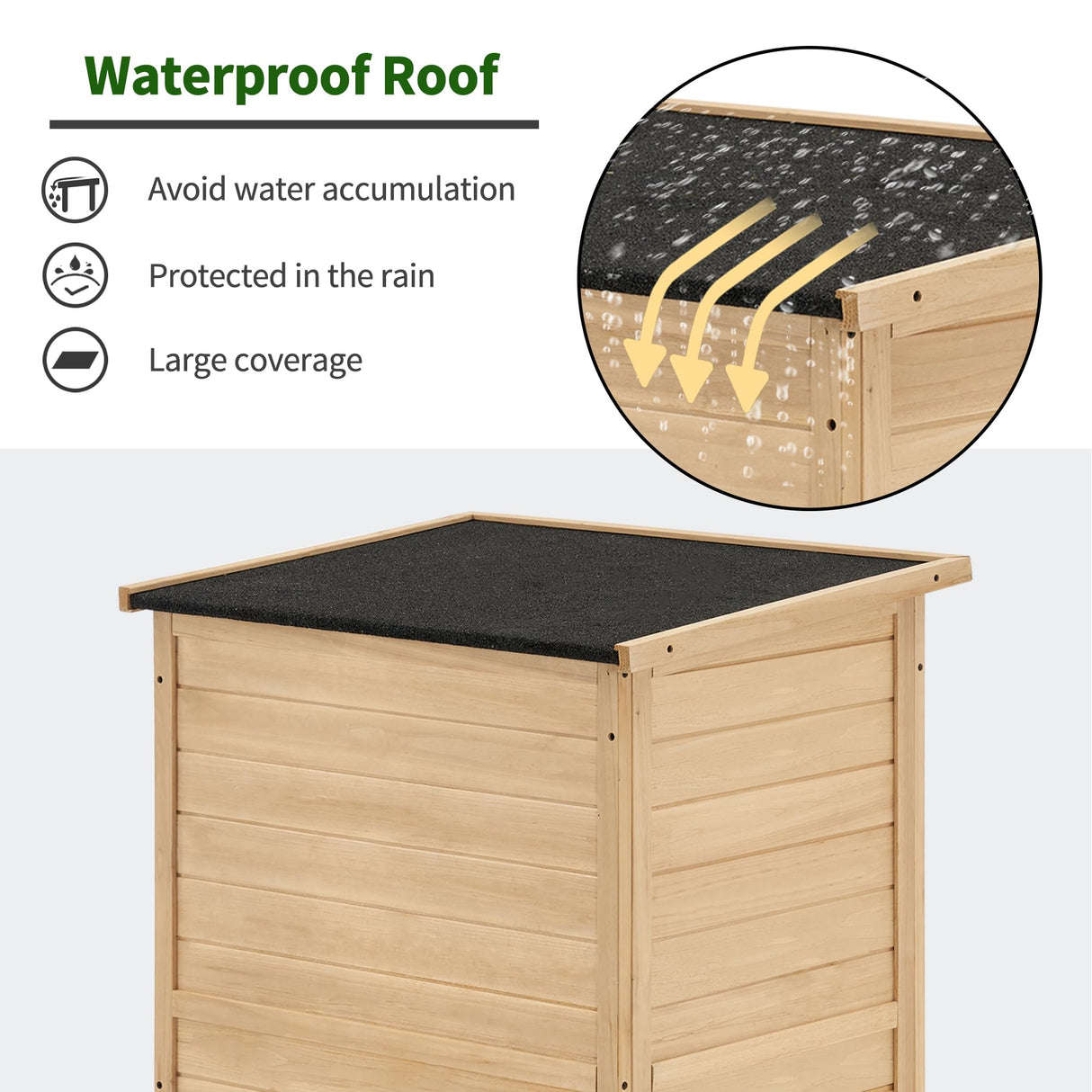 MCombo Outdoor Wooden Storage Cabinet, Garden Tool Shed with Latch, Outside Tools Wood Cabinet with Double Doors for Patio 0709 (Natural, Small) MCombo