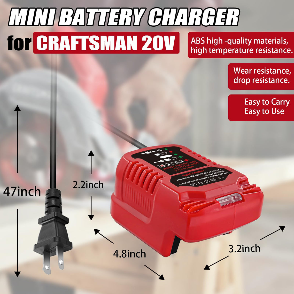 Laimiao Replacement Mini Charger for Craftsman 20V Battery,Compatible with Craftsman V20 Lithium Battery CMCB204 CMCB202 CMCB201 CMCB209 CMCB205 (Only for V20 Series，Battery Not Included) Laimiao