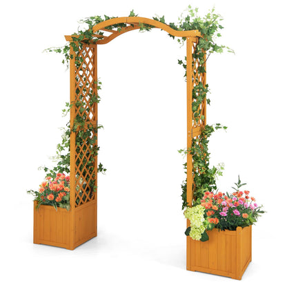 Moccha Wooden Garden Arbor with Planter, Outdoor Pergola Trellis for Climbing Plants, Rose, Vines, Garden Planter Arch for Lawn, Backyard, Wedding, Ceremony, Bridal, Party Decoration, Natural