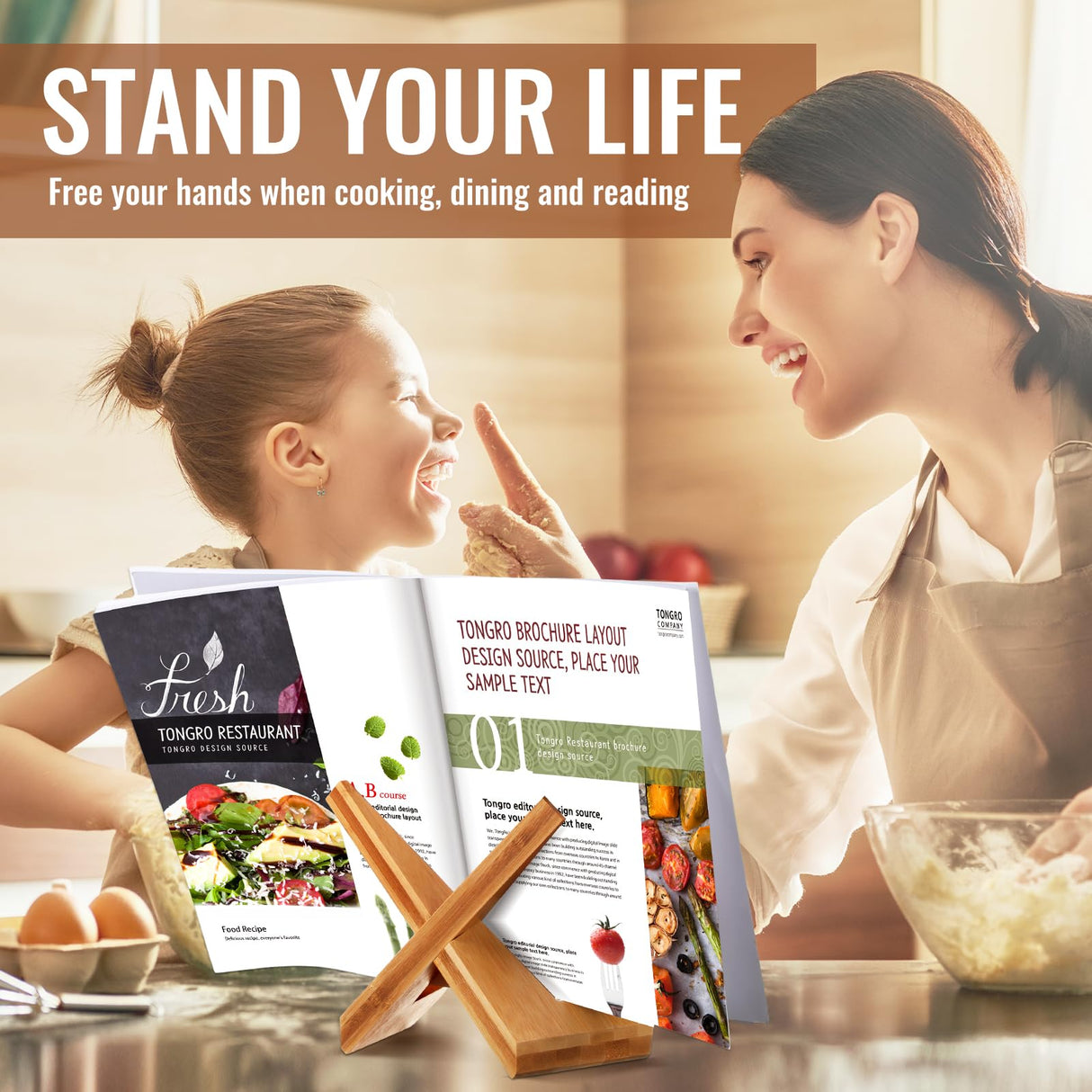 Sunnychicc Cookbook Stand for Kitchen, Recipe Book Holder for Kitchen Counter, Wooden Cookbook Holder, Rustic Cook Book Stand Sunnychicc