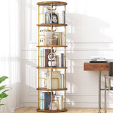 5Tier Rotating Bookshelf, 360 ° Display Stackable Spinning Bookshelf Tower, Narrow Space Saving Tall Floor Standing Swivel Bookcase Corner Storage Organizer for Bedroom/Living Room/Office，Gold swlongbooks