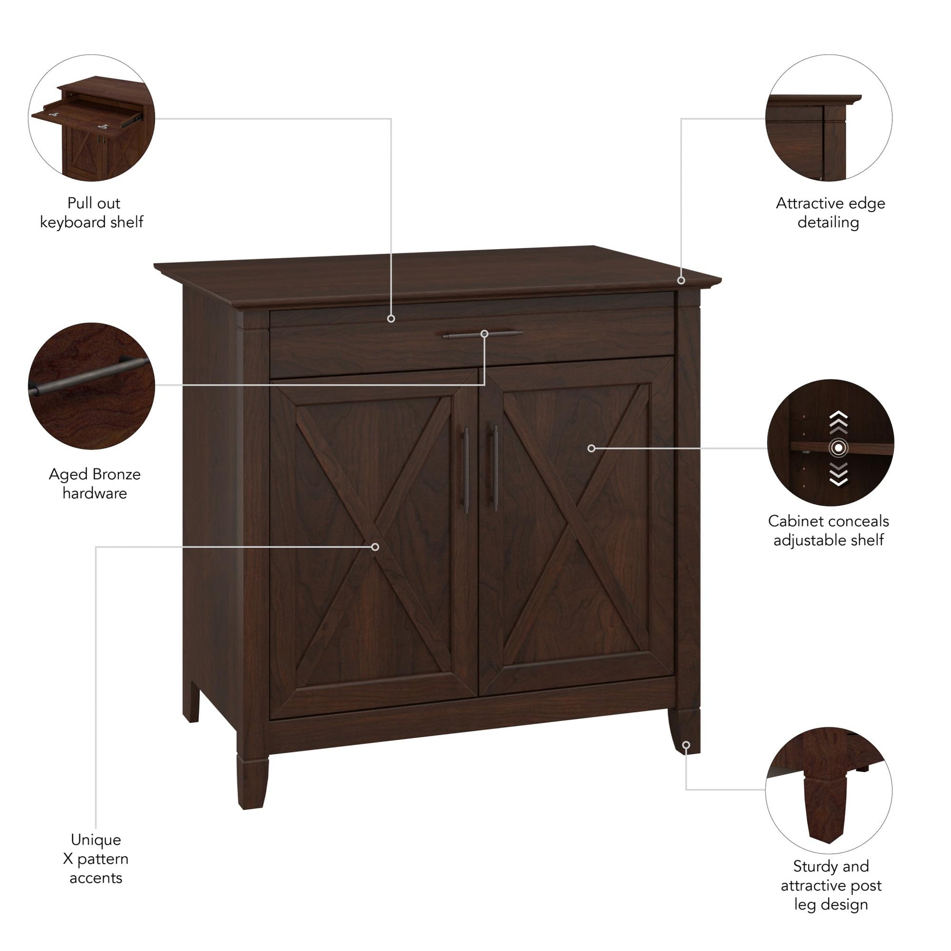 Bush Business Furniture Key West Secretary Desk with Keyboard Tray and Storage Cabinet, 30W x 20D, Bing Cherry - WoodArtSupply