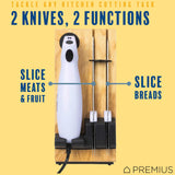 SERRATED CARVING ELECTRIC KNIFE SET By Chef PRO, With Wooden Storage Block, 2 Interchangeable Stainless-Steel Blades, Precise Cutting and Carving of Meats, Fruits, Breads, Comfortable Design, White Chef Pro