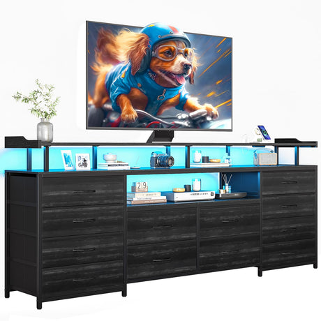 BTHFST 12 Drawers TV Stand Dresser for 65/70 inch TV, Entertainment Center with LED Lights & Power Outlets, 63" Large LED TV Stand, TV Console for Bedroom BTHFST