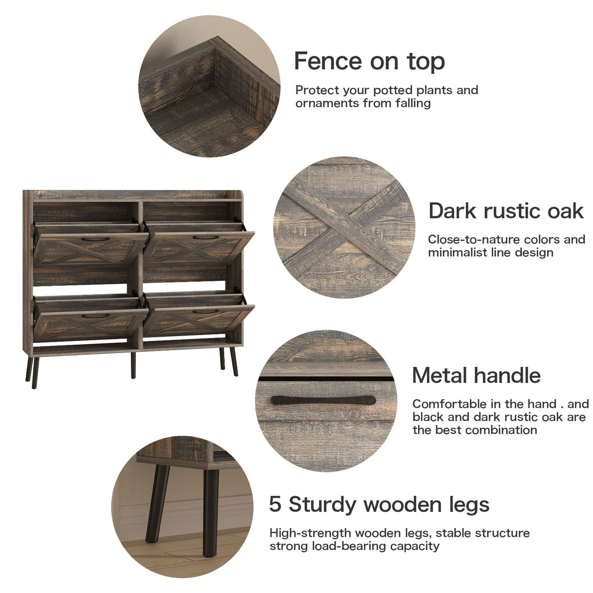 Maupvit Large Shoe Cabinet with 4 Flip Drawers, Freestanding Shoe Cabinet Organizer with Metal Drawer Bracket, Shoes Storage Cabinet for Entryway, Maupvit