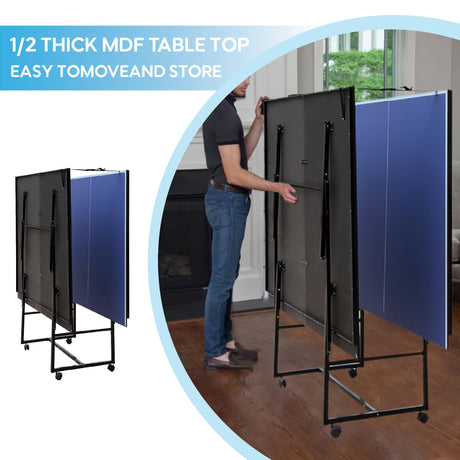 Table Tennis Tables, 9ft Mid-Size Professional Outdoor Table Tennis Table Foldable & Portable Ping Pong Table Set for Indoor Games with Net, 2 Table Tennis Paddles and 3 Balls HIMcup