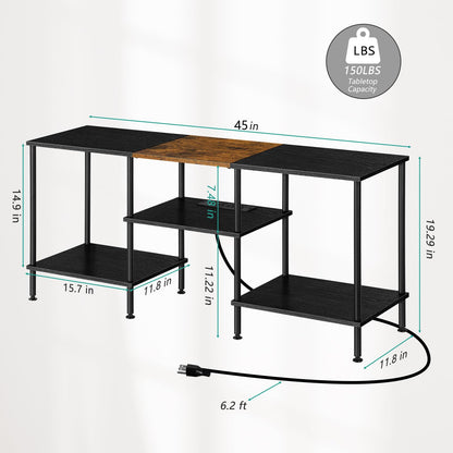 OYEAL Black Bedroom TV Stand with Storage Cabinet up to 50 inch TV, Small TV Console Table with Power Outlets 45 inch Media Entertainment Center for Living Room Bedroom