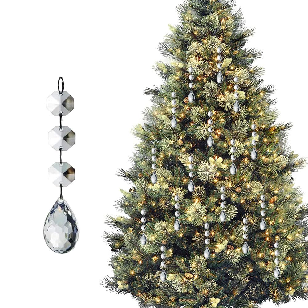 HOHIYA 30 Pcs Crystal Ornaments Christmas Tree Decorations Clearance Hanging Crystals for Centerpieces Acrylic Chandelier Garland Gem Beads Taiwan Made Clear HOHIYA