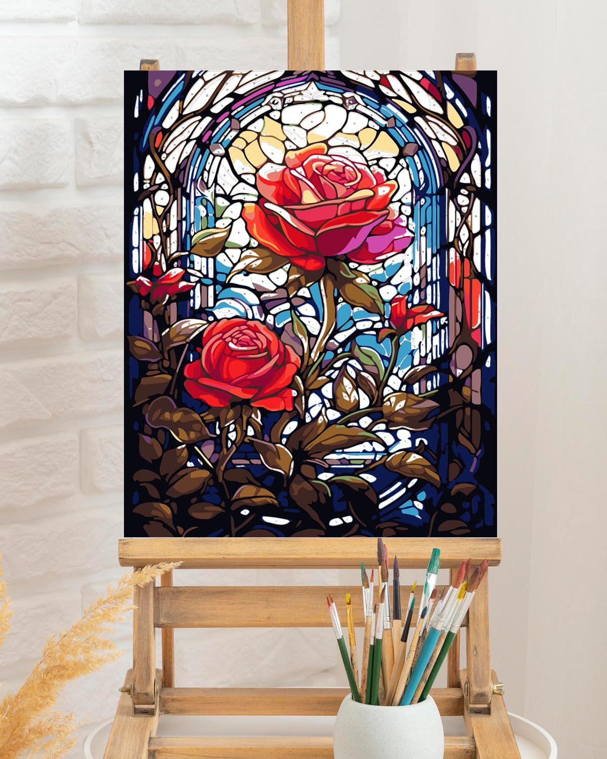 TOCARE Stained Glass Paint by Numbers kit for Adults Beginner Red Rose Paint by Number Canvas, Simple Oil Painting Paint by Numbers for Adults Flowers 16x20inch TOCARE