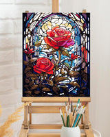 TOCARE Stained Glass Paint by Numbers kit for Adults Beginner Red Rose Paint by Number Canvas, Simple Oil Painting Paint by Numbers for Adults Flowers 16x20inch TOCARE