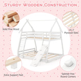 Costzon House-Shaped Twin Over Queen Bunk Bed with Climbing Nets and Ramp - White Wooden Kids Bed Costzon