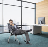 Buokaiw Foldable Office Chair,Folding Desk Chair with Wheels, 360 ° Rotation Leather Conference Training Chairs,Portable Padded Office Chairs. Backrest Bouncy,Black(1 Pcs) Buokaiw